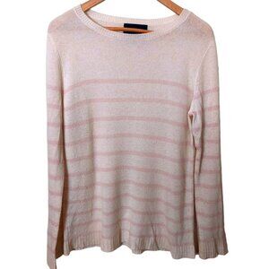 LINE the Label 100% Cashmere Sweater Stripe Pink &‎ White Women's Large Crewneck